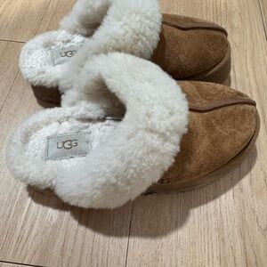 UGG Kids Tan and White Sheepskin Slippers